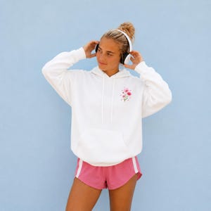 Christian Hoodie Teen Girl Sweatshirt Pink Faith Apparel Jesus Floral Clothing Bible Verse Gift for Women Scripture Clothing Soft Pullover White