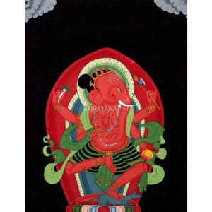 Traditional Thangka Print Of Shri Ganesh | Lord Ganesha The Remover Of Obstacles | Newari Paubha Thangka Wall Decor | Traditional Newari Art