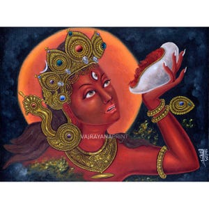 Vajrayogini Empowerment Paubha Print | Dakini Art Print For Room Decoration And Wall Hanging | Goddess Spiritual Gift Ideas