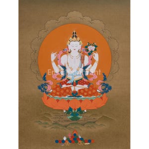 Compassionate Deity Chenrezig | Avalokiteshvara Thangka | Infinite Mercy and Protection | Spiritual Home Decor | Meditation Altar | Wall Art