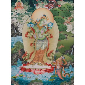 Canvas Print of Standing Green Tara | Divine Feminine Poster | Tibetan Buddhist Goddess of Compassion | Sacred Art for Meditation Spaces
