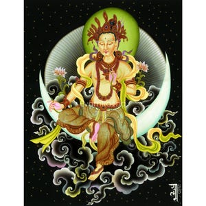 High-Quality Chandra Dev Giclee Thangka Print | Deity Of Moon Art Canvas | Room Decor | Gift Ideas, Art Canvas | Wall Decor | Made in Nepal