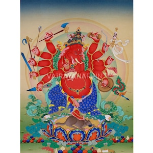 12-armiger Ganesh Thangka Druck | Ganapati Kunstwerk für göttlichen Segen | Print für Frieden, Schutz Und Fülle | Spirituelle Wanddekore