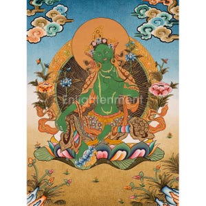 Green Tara Thanka | Tibetan Deity of Swift Protection and Wisdom | Buddhist Goddess Art | Hand-Painted Female Buddha Thangka | Home Decor