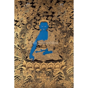 Tibetan Bhaisajyaguru Healing Buddha Thangka | Hand-Painted Medicine Buddha | Healing Buddha | Traditional Artwork | Gold & Acrylic Colors