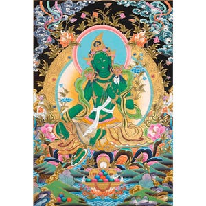 Green Tara Thangka Print | Digital Printing | Painting for Meditation | Buddhist Artwork | Religious Gift Idea | Wall Hanging Decorations