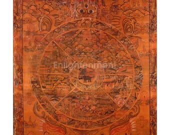 輪廻転生 涅槃 オリジナル手描き仏教タンカ | 壁掛け装飾 リラックス