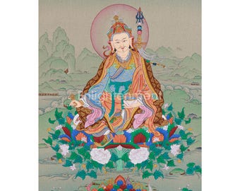 Traditional Guru Rinpoche Artwork | Tibetan Buddhist Thangka for Protection, Enlightenment, & Spiritual Blessings | Sacred Padmasambhava Art