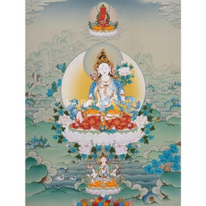 High-Quality Canvas Print of Mother Tara Thangka | Tibetan Buddhist Art | White Tara&#39;s Deity of Long Life, Health, Healing & Compassion |
