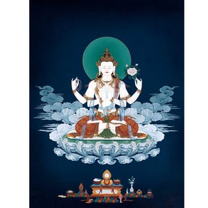 Chenrezig Thangka Print: Tibetan Buddhist Art, Avalokiteshvara
