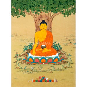 Le bouddha Shakyamuni éveillé sous l&#39;arbre de la Bodhi | Décoration murale spirituelle pour la tranquillité | Toile des Lumières | Oeuvre de méditation