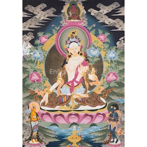 Healing Deity White Tara Thangka Painting | Buddhist Goddess of Long Life and Wisdom | Female Buddha | Sita Tara | Tibetan Wall Decoration