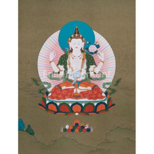 Tibetan Bodhisattva Four-Armed Chenrezig Thangka | Buddha of Compassion | Traditional Artwork | Home Decor | Wall Hanging | Meditation Altar