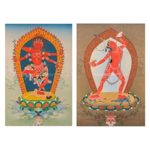 Vajrayogini-Kurukulla, set di 2 stampe Thangka di qualità per la pratica, dipinto Vajrayana Dakini per meditatori, regali spirituali dal Nepal