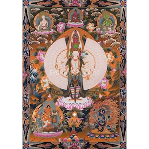 1000 Armed Chenrezig Painting | Handmade Tibetan Thangka of Compassion Deity | Avalokiteshvara Arts | Wall Art for Altar, Meditation & Peace