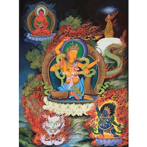 Embrace The Divine Energy of Manjushri Thangka Print | The Bodhisattva of Wisdom | Tibetan Buddhist Artwork | The Enlightened Scholar
