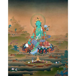 Green Tara Thangka Print | Khadiravani Tara | Buddhist Traditional Painting  | Digital Canvas Print | Mindfulness | Religious Wall Decors