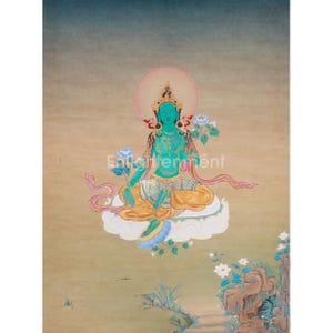 Hand-Painted Green Tara Thangka On Cotton Canvas For Mediation | Sacred Buddhist Tibetan Artwork | Spiritual Wall Art