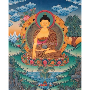 Original Buddha Shakyamuni Thangka | Gautama Buddha | Meditating Buddha | Tibetan Art of Enlightenment | Home Decoration | Sacred Painting