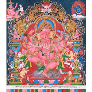 Ganesh Thangka Print for Abundance | Traditional Ganapati Artwork | Religious Wall Hanging Decoration Of Ganesha | Buddhist Gift Ideas