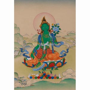 Goddess Green Tara Painting | Hand-Painted Shyama Tara Thanka | Sacred Tibetan Art | Mother of Liberation | Female Bodhisattva of Compassion