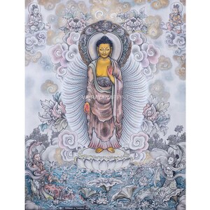 Impressions d&#39;art du bouddha Shakyamuni à accrocher au mur | Peinture népalaise Paubha pour décoration de chambre | Décoration murale religieuse | Art traditionnel imprimé