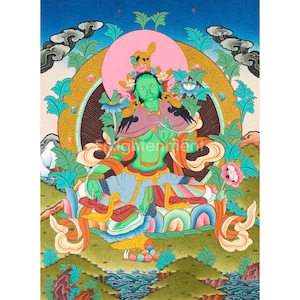 Traditional Tara Artwork | Green Tara Thangka Painting for Meditation & Protection | Tibetan Buddhist Goddess Artwork | Spiritual Home Decor