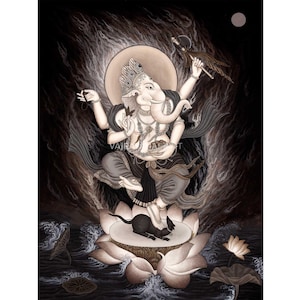 High-Quality Giclee Print oF Ganesha | Divine Blessings and Wisdom | Newari Paubha Print Of Ganesh | Hindu Deity Print For Wall Decoration