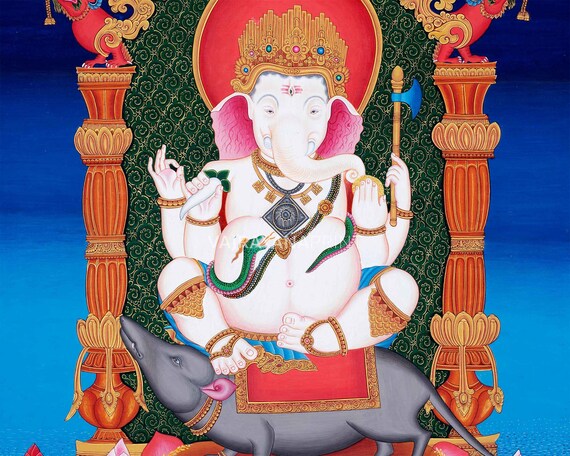 ガネーシャ　絵 ガネーシャ・チャトゥルティのためのガネーシャ像のジクレー版画