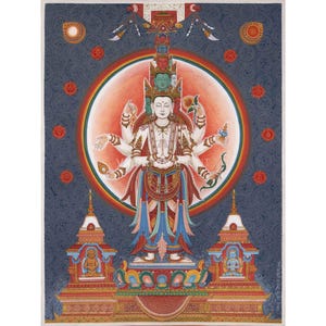 Lord Of All Realms Lokeshwor Thangka Print | Avalokiteshvara Chenrezig | Art For Spiritual Room Decoration | Elegance in Devotion Wall Art