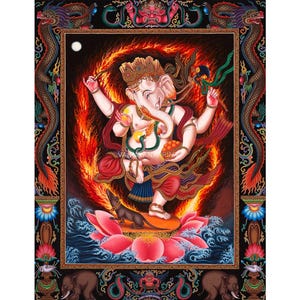 Traditional Paubha Print Of Ganesha Hindu God | The Remover Of New Beginnings For Wall Hanging | Large Canvas Art | Hindu Deity Wallpaper