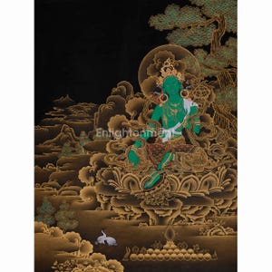 Shyama Tara Painting | Goddess of Compassion | Hand-Painted Green Tara Thangka | Mother of Liberation | Female Bodhisattva | Nakthang Style