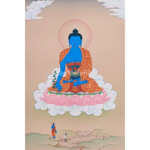 Medizin Buddha Thangka Malerei: 24K Gold Tibetanische Kunst, Karma Gadri Stil