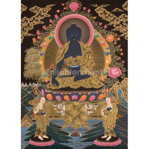 Blue Medicine Buddha Artwork | Tibetan Healing Buddha Wall Art | Sacred Bhaisajyaguru Painting for Meditation and Wellness | Spiritual Decor