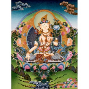 Tibetan Female Buddha White Tara Thangka | Healing and Protection Deity | Goddess Tara | Bodhisattva Painting | Meditation Altar | Wall Art