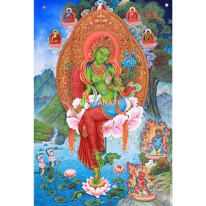 High-Quality Giclee Arya Tara Thangka Print | Goddess of Compassion Buddhist Artwork | Infusing Your Space with Goddess Green Tara Artwork