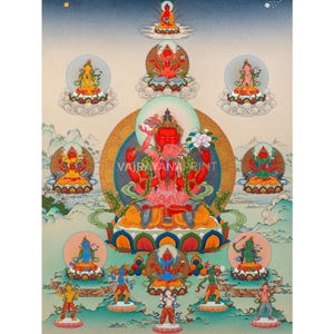 Thangka Print of Yidam Gyalwa Gyatso Surrounded by Retinue and Dakinis, High-Quality Prints for Meditation