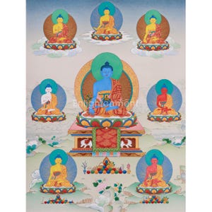Tibetischer Acht Medizin Buddha Thangka | Heilung und Schutz | Bhaisajyaguru Malerei | Heiliges buddhistisches Kunstwerk | Einweihungsparty Geschenke