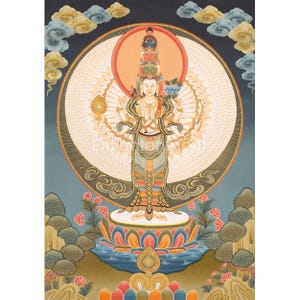 Hand-Painted 1000-Armed Lokeshvara Thangka | Tibetan Bodhisattva of Compassion | Spiritual Protector | Avalokiteshvara Painting | Home Decor