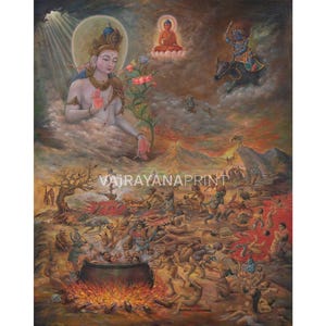 Avalokiteshvara Emanation Thangka Print For Meditation | Chenrezig, Yamadanda Lokeshvara  | Spiritual Home Decor | Religious Fine Art Print