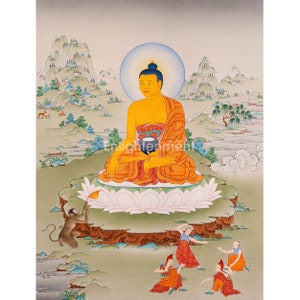 Buddha Shakyamuni thangka, Original Hand painted Thangka from Nepal, Teaching Shakyamuni with Disciples in Painting