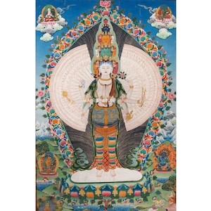Avalokiteshvara 1000 Arms Form Depicted In High-Quality Giclee Print | Traditional Bodhisattva Of Compassion Art | Traditional Buddhist Art