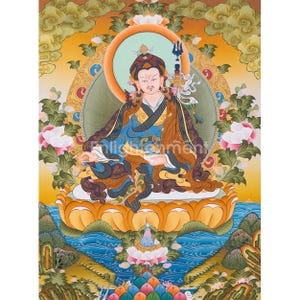 Padmasambhava Guru Rinpoche Thangka Painting | Wall Hanging For Spiritualism And Meditation | Original Hand Painted Veneration & Prostrating