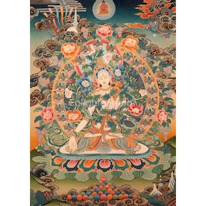 Buddhist White Tara Deity | Goddess of Longevity & Protection | Bodhisattva Painting | Female Buddha | Seven-Eyed Goddess | Tibetan Buddhism
