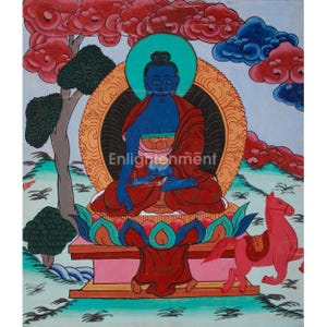 Medicine Buddha Artwork | Bhaisajyaguru Painting | Healing Buddha | Buddhist Shrine | Tibetan Wall Art | Home Decoration | Spiritual Artwork