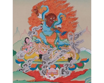 Dorje Drolo Thangka | Wrathful Manifestation of Guru Padmasambhava | 24K Gold on Cotton Canvas | Traditional Tibetan Art | SILK BROCADE
