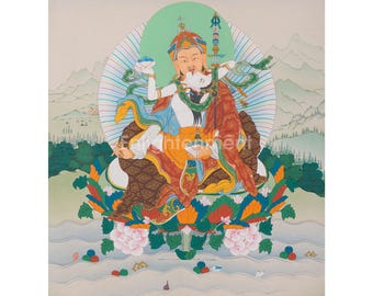 Traditional Guru Rinpoche with Consort Yeshe Tsogyal Thanka | Padmasambhava Union | Tibetan Buddhist Art | Sacred Decor | Vajrayana Buddhism