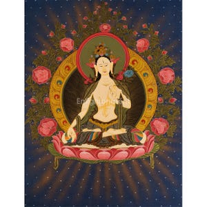 White Tara, Seven Eyes Goddess Thangka | Hand-Painted Female Buddha | Tibetan Art of Healing and Longevity Deity | Home & Wall Decoration