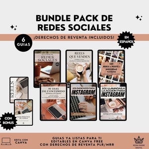 Social Media Bundle, Resale Rights, MRR, PLR, Guides in Spanish, Editable, Digital Marketing, Lead Magnet, Faceless, Instagram