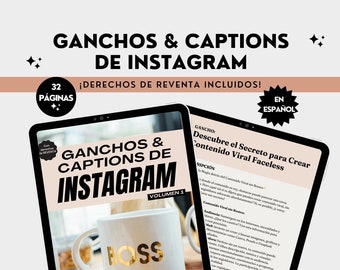 Ganchos y Captions para Instagram Reels, Editable con Canva, Español, MRR, PLR, Redes, Lead Magnet, Hecho para Usted, Obsequio Gratis